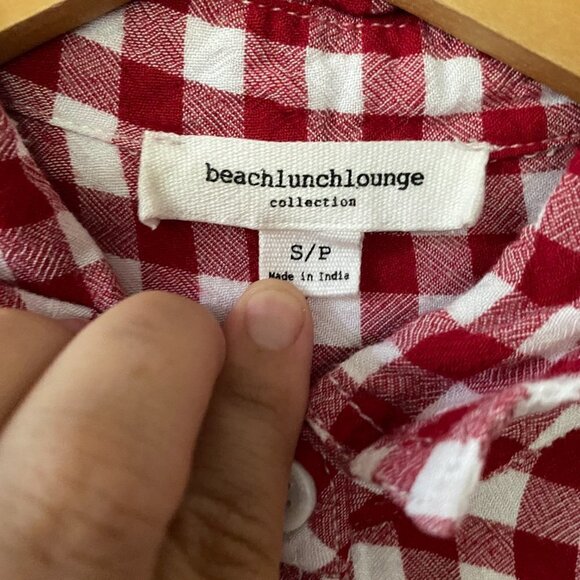 beachlunchlounge Top Womens Small Button Front Red Checked Collared Lumberjane - Picture 3 of 5